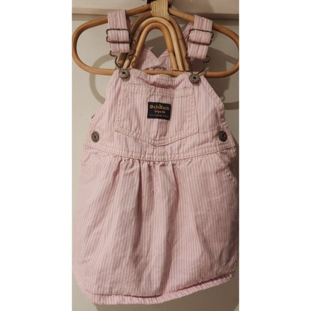 Vintage style OshKosh B'gosh Pink White Stripe Overalls Dress‎ Baby Girl 12m